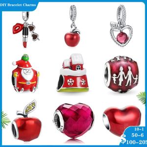 925 Siver Beads Charms for Pandora Bracelets Designer для женщин Red Apple Семейство помады AMP солнцезащитные очки