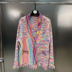 Women's Jackets PREPOMP Autumn Arrivals Long Sleeve V Neck Single Breasted Buttons Rainbow Colorful Loose Knitteding Cardigans Coat GG615 230325