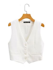 Women's Jackets Zevity Women Fashion V Neck Single Breasted Short Vest Office Lady Sleeveless Chic White Suit Business Slim Waistcoat Tops CT556 230325