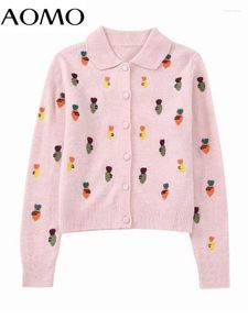 Malhas femininas AOMO Women Cenout Crot Knit Cardigan Sweater Doce de manga comprida feminina Jumper Be242a