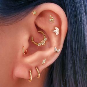 Nose Rings Studs Daith Stainless Steel Hoop Piercing Earrings For Women Star Tragus Helix Lobe Cartilage Ear Ring Acier inoxydable 1PC 230325