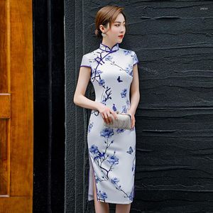 Etnik Giyim Oriental Qipao Pretty Cheongsam Geleneksel Çin Çiçek Kadınları 4xl Artı Beden Diz Elbise