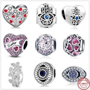 925 Siver Boncuklar Pandora Charm Bilezikler İçin Takılar Kadınlar İçin Tasarımcı Yunan Göz Çiçeği Aşk Sevgilisi Kız Kardeş Zirkonya Kolye