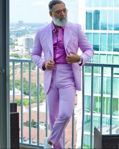 Men's Suits Men's  Blazers Fall Light Purple Top Lapel Men Wedding Tuxedo Jacket Suit Groom Prom Slim Fit Blazer Custom Made 2 Pcs