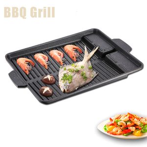 Barbekü ızgaraları Kore BBQ ızgara tavası yapışmaz taşınabilir kömür ızgara plakası barbekü tepsisi için ev mutfak açık kamp piknik fırınları 230324