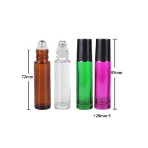 Cosmetic Packaging Colorful Glass Roll On Bottles 10ml with Metal Ball For Make Up