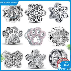 925 Siver Beads Charms for Pandora Charm Bracelets Designer для женщин лап -бабочка цветок