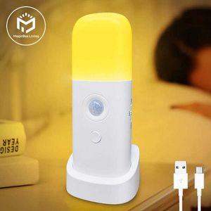 Luci notturne Sensore di movimento Luce notturna Indoor USB Ricaricabile Dimmerabile Luce a LED Lampada da notte attivata dal movimento portatile per camera dei bambini Camera da letto P230325