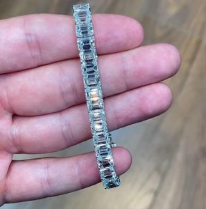 Köpüklü Lüks Takı Düğün Bilezik Bileklik 925 Gümüş Dolgu Emerald Cut 5A Kübik Zirkon CZ Pırlanta Partisi El Yapımı Kadınlar Sonsuzluk Bilezik Sevgili Hediye