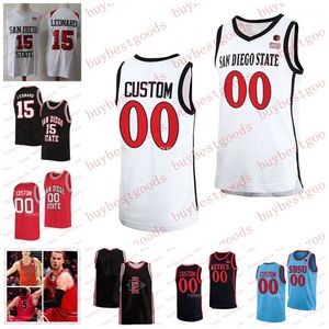 Dikişli San Diego Eyaleti Aztekler 2023 Final Four Basketbol Forması 15 Kawhi Leonard 5 Jalen McDaniels Malachi Flynn Jaedon Ledee Matt Bradley Nathan Mensah Jersey