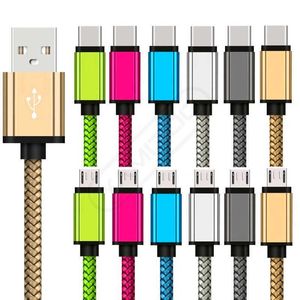 Cabo de nylon trançado 1m 3ft 2m 6ft 3m 10ft tipo C micro usb cabos de carregamento de dados para celular inteligente samsung