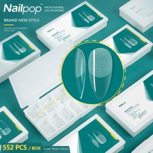 Yanlış Nails Nailpop 552pcs Akrilik Pro Salon Manikür Yanlış Tırnaklar Set Tasarımlarla Tırnaklara Basır Badem Ambalaj Kutusu Tırnak Aksesuarları 230325