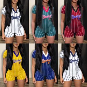 Tasarımcı 2023 Yeni Beyzbol Kadın Fitness Tulumlar Moda Mektupları Baskılı V Boyun dikey şerit Seksi Bodysuits Kadınlar için