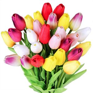 Mehrfarbige Tulpen, künstliche Blumen, künstliche Tulpenstiele, echte Haptik, PU-Tulpen für Ostern, Frühlingskranz, Hochzeitsstrauß