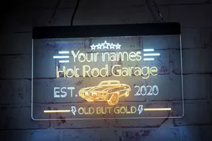 LX1297 Светодиодные стриптизки подписывают свои названия Hot Rod Garage Old, но золотой 3D -гравюрный гравюрный двойной цвет бесплатный дизайн оптом розничная торговля