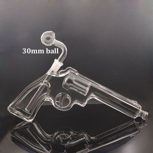 Военные энтузиасты Revolver Glass Bong Oil Burner 30 см. Lenght 14 -миллиметровый бабчик суставов курящий пепельный ловчик Bong Recycler Dab Rig Bong с нефтяным горшкой вниз по активам 2pcs