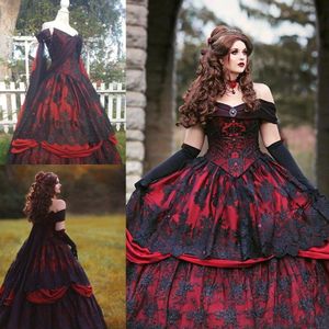 Vestidos de festa Vintage Red e Black Wedding Plus Size Apliques Aplique LaceUp Back Corset Top Gothic Beauty Bride Vestes 2303328