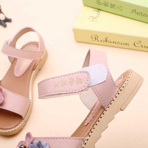 Сандалии, летние сандалии для девочек, модные детские пляжные сандалии на плоской подошве с цветочным узором, обувь для маленьких девочек, STQ016