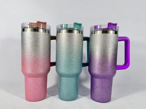 NEW 40oz Glitter Tumbler with Handle Stainless Steel big capacity Beer Mug Insulated Travel Mug Keep Drinks Cold sparkly Travel Coffee Mug Grandient Tumbler