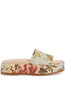 Designer feminino Slipes planos Slippers de estampa floral com estampa única Sapatos de cunha multicolor