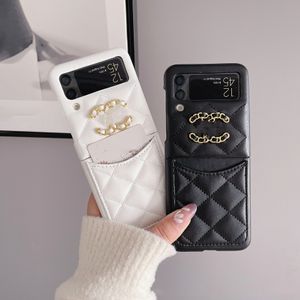 Luxus-Handyhüllen für Samsung Z Flip 4 3 1 2 Glattes Leder Ringed Phone Case Zflip 3 für Mobiltelefon mit Karte