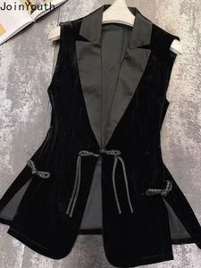 Kadın Yelekler Vintage Chalecos Para Mujer Çin tarzı tunik kadife ceket üst moda sıcak ceket kolsuz tunik moda tankı üst 230329