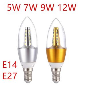 Ampuller 10pcs LED ampul mum E14 E27 5W 7W 9W 12W Altın Alüminyum AC 220V Lamba Serin Sıcak Beyaz Lampa Bombriller Lumiere Lamparaled