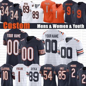 DJ Moore Justin Fields Özel Futbol Formaları Darnell Mooney Walter Payton Cole Kmet Eddie Jackson Brian Urlacher Chase Claypool Jaquan Brisker Tremaine Edmunds