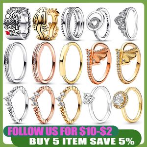 925 Серебряные женщины подходят для кольца Pandora Оригинальный сердечный корона мод