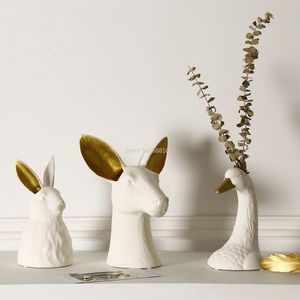 Плантаторы горшки северная простая белая керамическая головка животных ваза цветочный горшок домашний шкаф