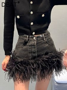 Etekler Deat Moda Kadın Denim Etek Yüksek Bel Street Giyim Siyah Patchwork Tüy Aline Bahar 2023 Modaya uygun 17A5616 230330