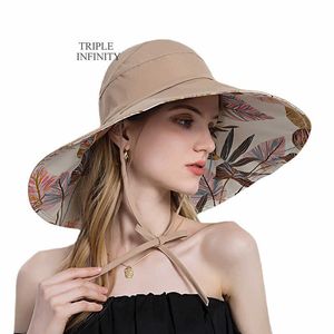 HBP Yapraklar Desen Geniş Yaz Kovası Açık Güneş Koruma Kapağı Nefes Alabilir Balıkçı Şapkaları Kadınlar için Katlanabilir Yürüyüş Şapkası Büyük Brim P230327