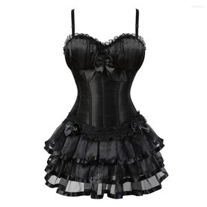Bustiers korseler siyah Victoria korse elbiseler burlesque ile tutu etek dantel yukarı kayış iç çamaşırı kadınlar için clubwear s-2xl