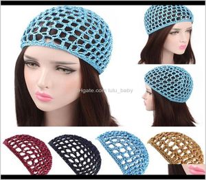 2021 Womens Mesh Hair Net Crochet Cap Solid Color Snood Sleeping Night Cover Turban Hat Casual Beanie Chemo Hats Pltfc Wig Caps Nb2247084