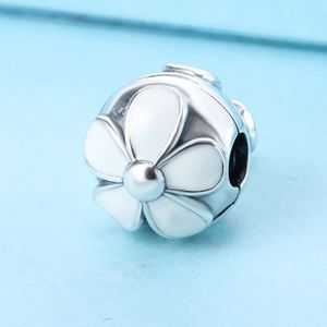 925 Gümüş Beyaz Daisies Clip Stopper Boncuk, Avrupa Takıları Pandora Stil Takım Bileziklerine Uygun