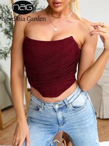 Женские танки Camis Asia Mesh Corset Corset Top Antistip ruched молния на молнии Tube Specon Color Crow Crop Women Sexy Party Bustier 230331