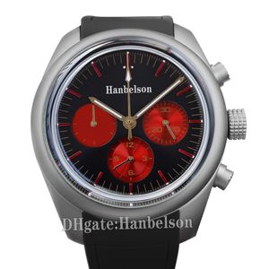 50. Men Luxury Watch Saatler Kuvars Hareketi Chronograf Montre de Luxe Bilek Swatches İki Tonlu Kırmızı Siyah Yüz Paslanmaz Kauçuk Bant