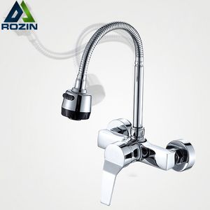 Mutfak Muslukları Stream Sprey Bubbler Banyo Mutfak Mutfak Duvarı Monte Çift Delik ve Soğuk Su Esnek Boru Mutfak Mikseri 230331