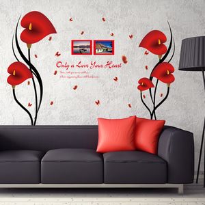 Наклейки на стенах DIY Романтический красный антуриум цветочный бабочка наклейка на стену.