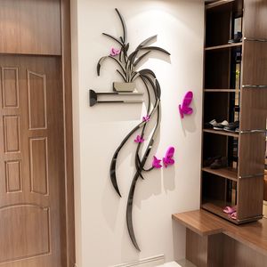 Adesivos de parede orquídea acrílico espelho decalque adesivo de sala de estar sofá de decoração de parede de tv