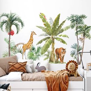 Наклейки на стенах африканское животное тигр жираф тропическое дерево.