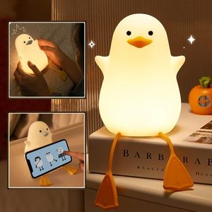 Led Gece Işıkları Sevimli Ördek Güvenli Silikon Lamba USB Şarj Edilebilir Sensör Zamanlama Lambası Yatak Odası Başucu Bebek Uyku Işıkları Çocuk Hediyesi