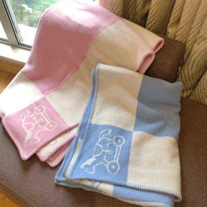Роскошное кашемировое одеяло в клетку, детское шерстяное одеяло, милый рисунок лошади, розовый, синий, хаки, желтый, детские подарочные одеяла для мальчиков и девочек 220113282v