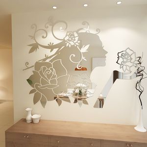 Duvar Çıkartmaları Çiçek Peri Akrilik Ayna Duvar Çıkartma Kağıt Yatak Odası 3D Duvar Çıkartma Kağıt Oturma Odası Ev Dekorasyonu DIY Kendi Yapışkan Su Geçirmez Sticker 230331