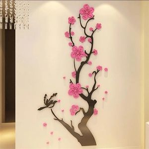 Duvar çıkartmaları Çin tarzı 3D duvar kağıdı erik çiçek çıkartmaları ev dekorasyon oturma odası yemek odası duvar dekorasyonu akrilik dekaller 230331