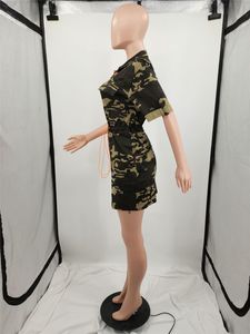 2024 Tasarımcı Camo Elbise Plus Boyut 3xl Kadınlar Kısa Kollu Dönüş Yaka Kamuflaj Elbise Sıradan Fermuar Kargo Dantelli Külkü Elbise Toptan Kıyafetler 9631