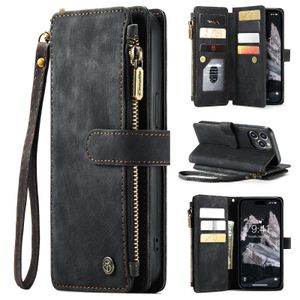 Caseme Retro Deri Fermuar Kartları Bag Cep Çanta Cüzdan Kılıfları İPhone 14 Pro MAX 12 13 XS MAX XR X 8 7 PLUS Stand Flip Kartları Tutucu Telefon Kapakları