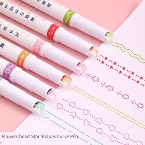 Highlighters 16Pcsset Kawaii Flowers Line Shaped Highlighter Pens Roller Tip Curve Liner Marker for Writing Journaling Drawing Stationery 230428