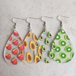 Dangle Earrings Spring Summer Fruits Strawberries Kiwifruit Papaya Avocado Printed Acrylic Teardrop Drop For Women Trendy Jewel