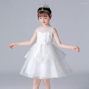 Kız Elbiseler Yaz Beyaz Pembe Mavi Dantel Çocuklar Genç Prenses Çiçek Kızlar Elbise Doğum Günü Düğün Partisi Elbise 3-12 Yaş Altı